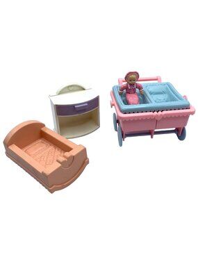 Playskool Carriage Cradle Baby Nightstand Dollhouse Furniture Set Vintage